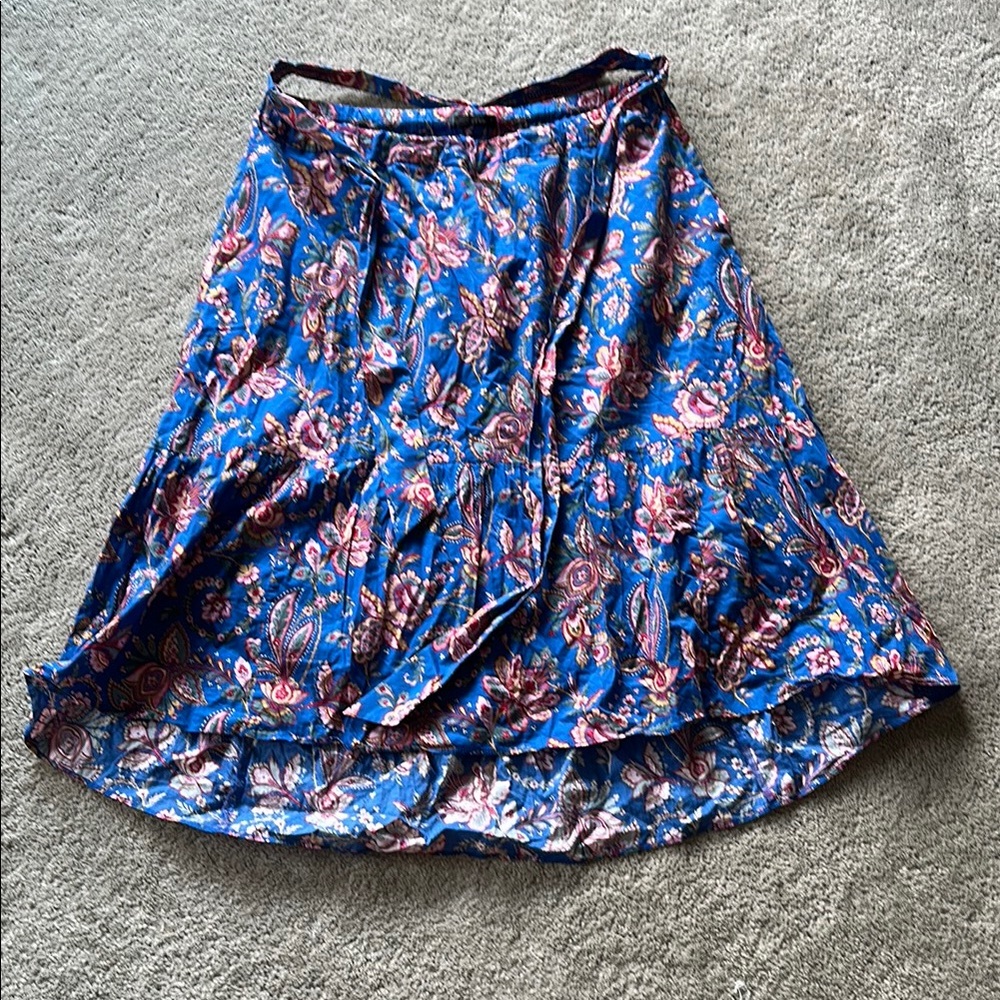 J Crew Floral Blue Midi Skirt